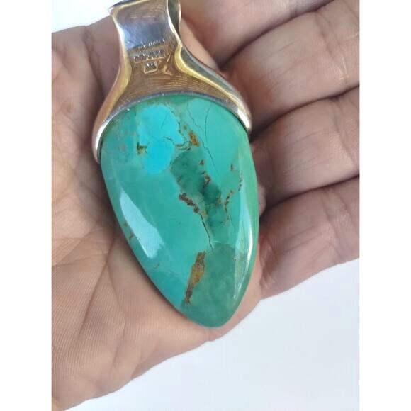 BARSE Signed 925 Sterling Silver Blue Green Turquoise Stone Statement Pendant - Picture 5 of 12